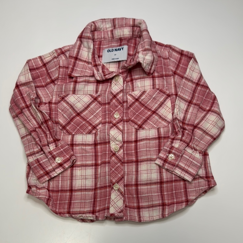 Old Navy Pink and White Button Down Flannel Shirt